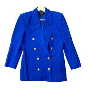Vintage Premier Collection Preppy Pure Wool Double Breasted Blue Womens Size XS